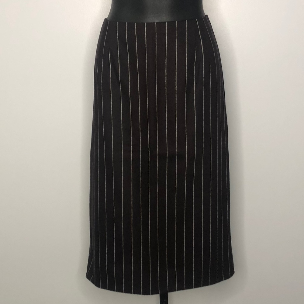 Valentino Brown White Striped Wool/Cashmere Pencil Skirt  Sz10